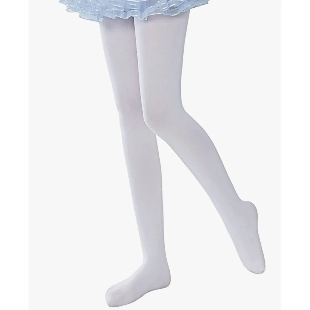 Leg Elegant Girls Microfiber Soft Opaque Footed Tights in White, Size 5-7‌‌‌